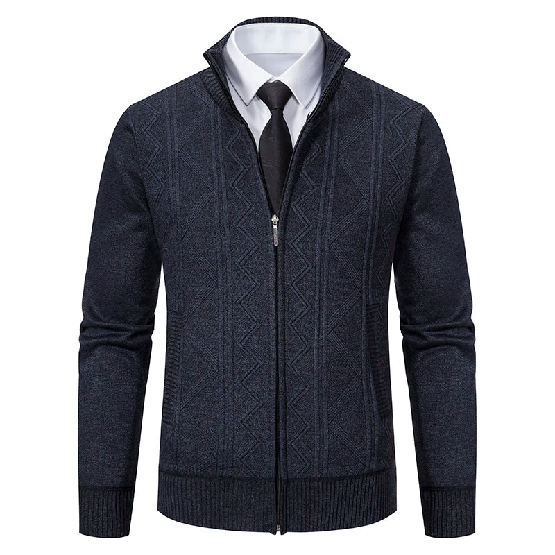 Men's Stand Collar Knitted Cardigan Zipper Sweater Jacket