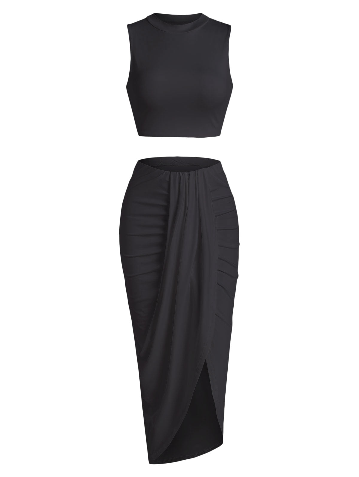 Sleeveless Crop Tank Top + Side Slit Twist Skirt 2-Piece Set