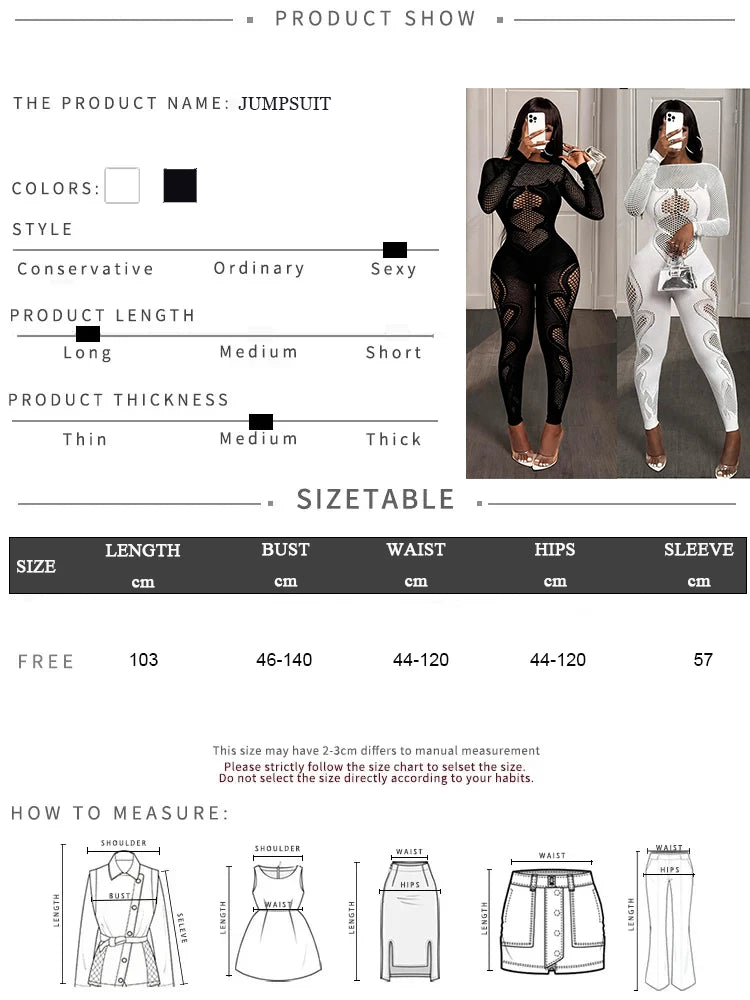 Sheer Mesh Long Sleeve Transparent Hollow-Out Body Stocking Jumpsuit