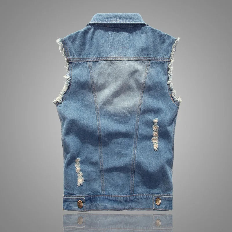 Men's Denim Ripped Hip-Hop Biker Waistcoat Cowboy Sleeveless Motorcycle Vests