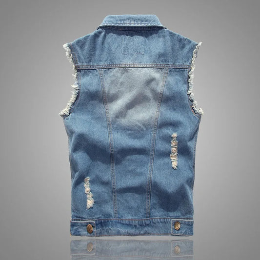 Men's Denim Ripped Hip-Hop Biker Waistcoat Cowboy Sleeveless Motorcycle Vests