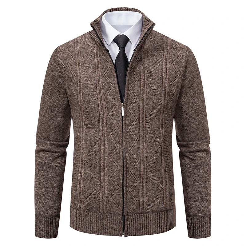 Men's Stand Collar Knitted Cardigan Zipper Sweater Jacket