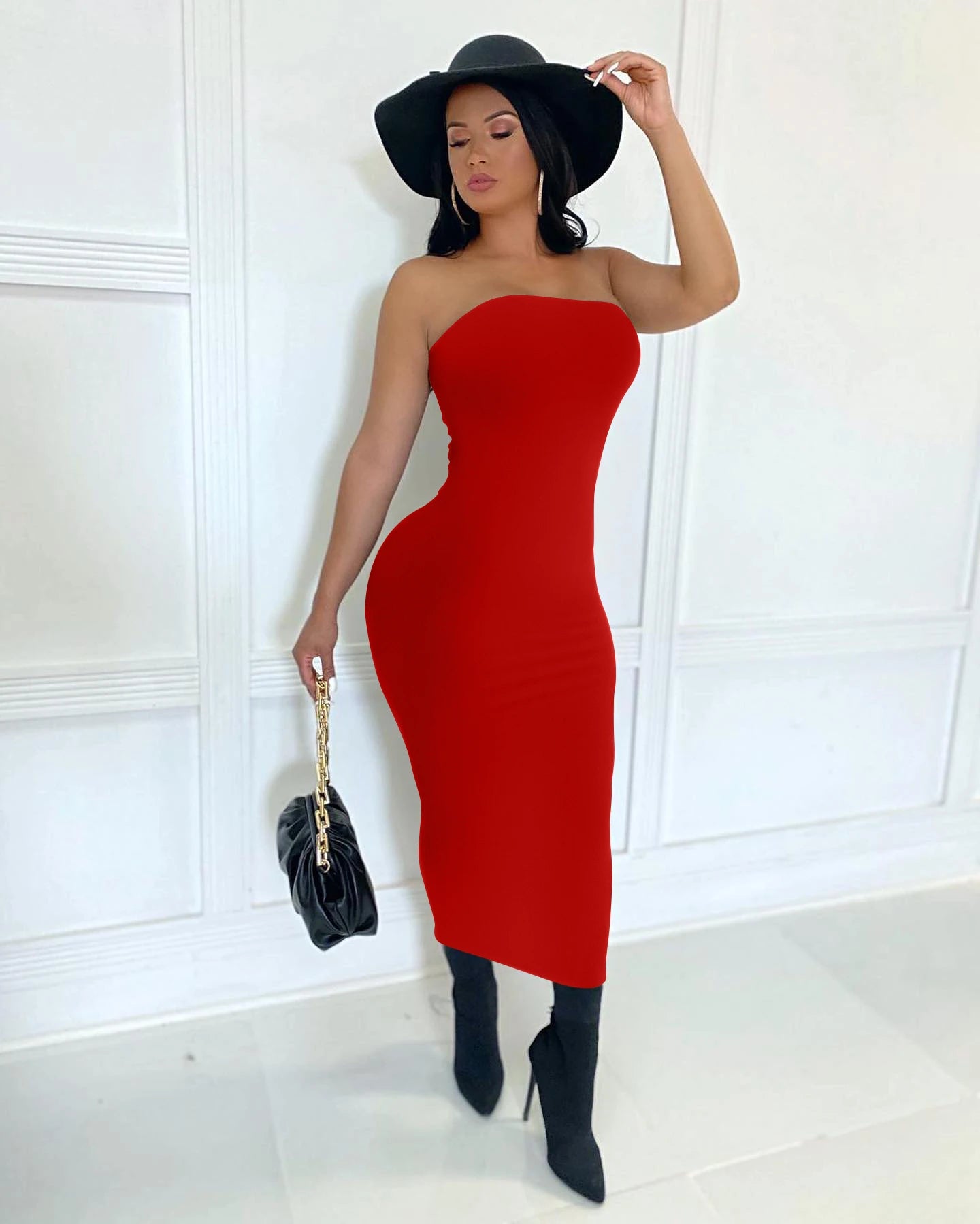 Sleeveless Solid Color Tube Maxi Dress Dress