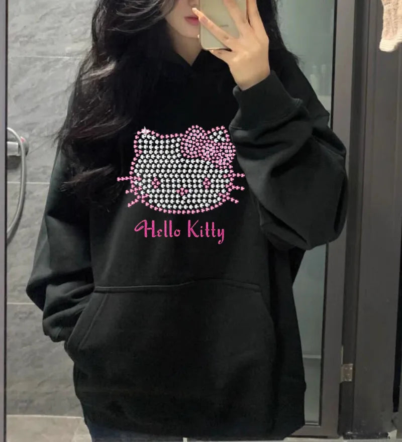 "Hello Kitty" Diamond Rhinestone Sparkling Pattern Hoodie Sweatshirt