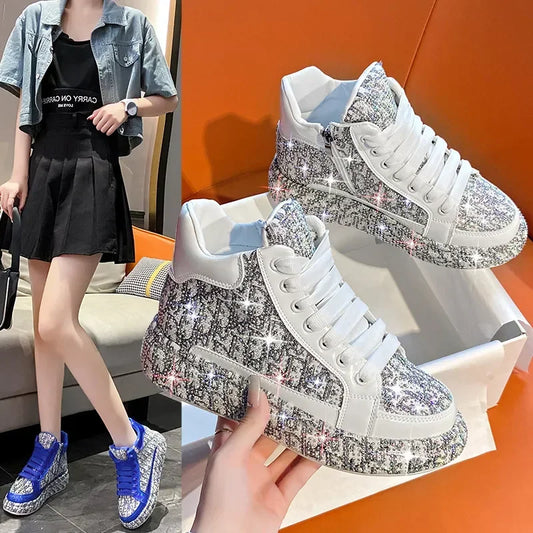 Glitter Sparkle Colored Embroidered Ladies High Top Sneakers