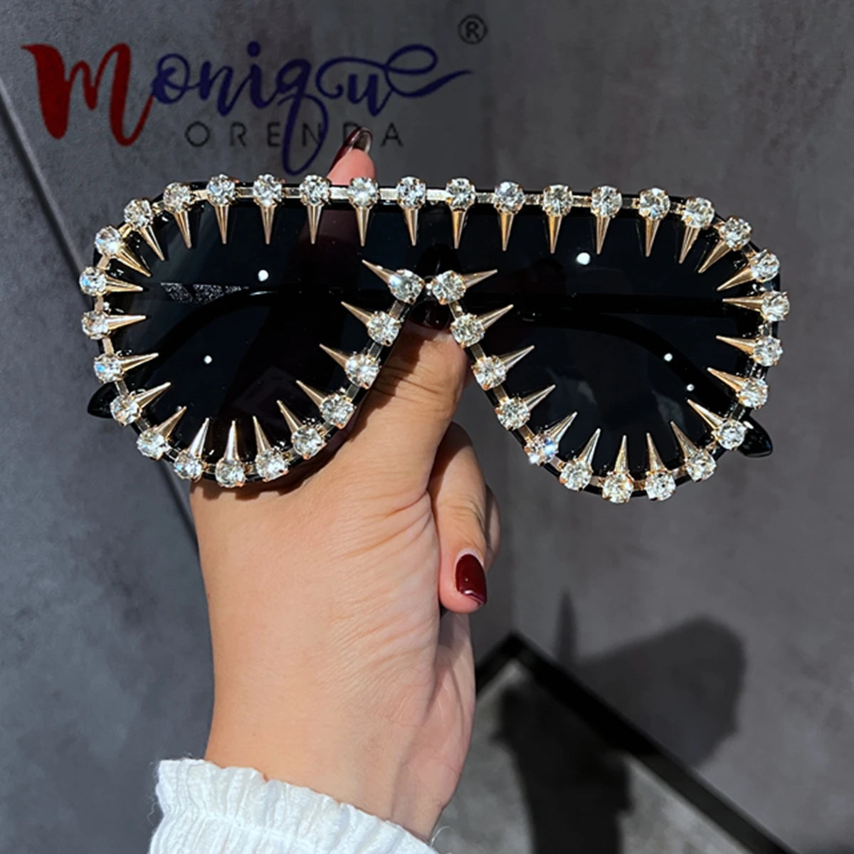 Designer Punk Bling Rhinestone Unisex Round Bottom Shield Hip-Hop Sunglasses