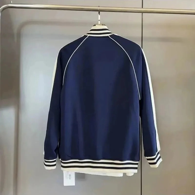 Men's Blue Striped Mandarin Collar + Jogger Sweatpants Tracksuit