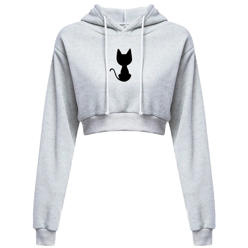 Women's Umbilical Top Hoodie Casual Long Sleeve Hooded Short Sweatshirt Sexy Printed Umbilical Sweater 10 Colors