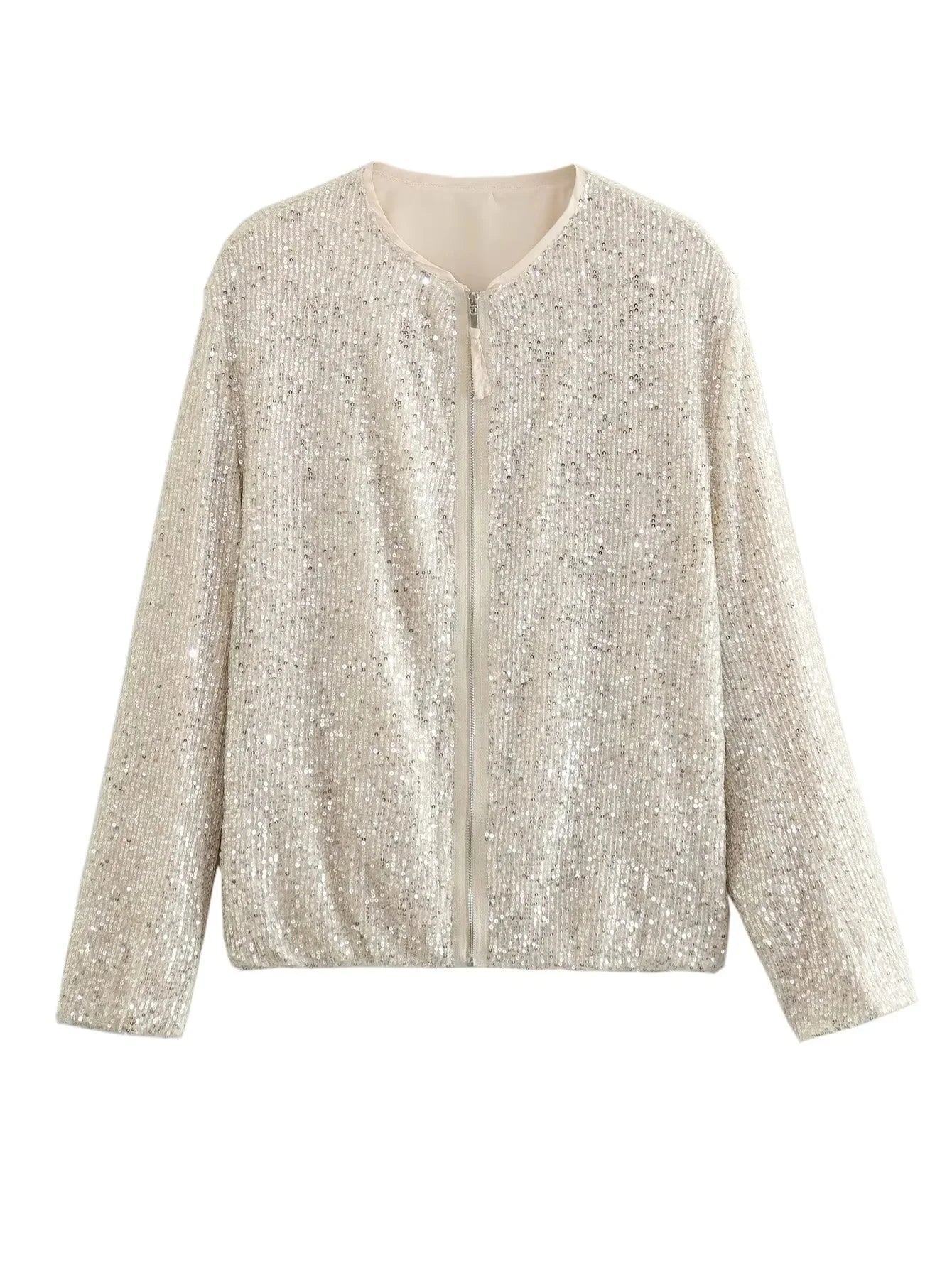 Women's Sequin Metallic Long Sleeve Bomber Jacket