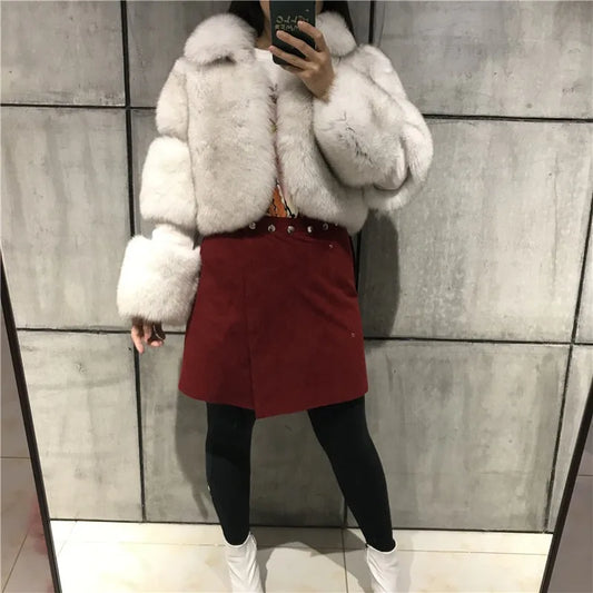 Faux Fur Turn Down Collar Short Cropped Ladies Jacket