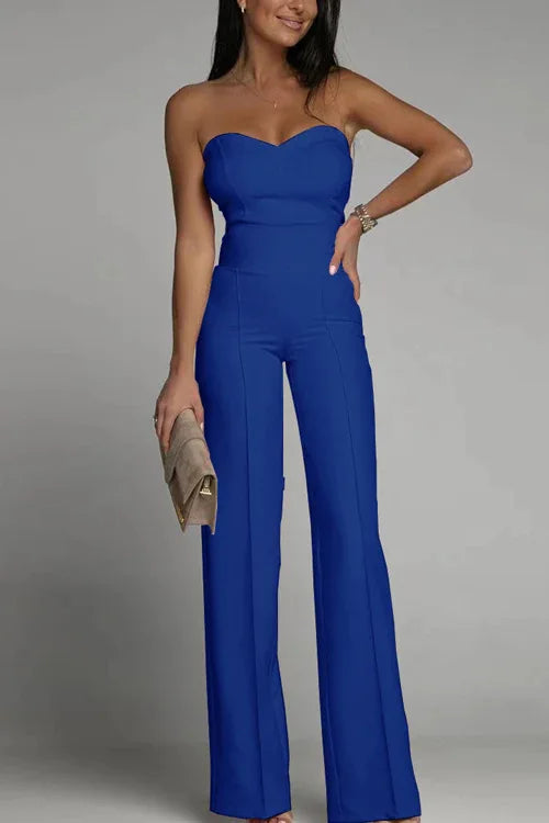 Sleeveless Strapless Solid Color Straight Women's Formal Party Tube Jumpsuit