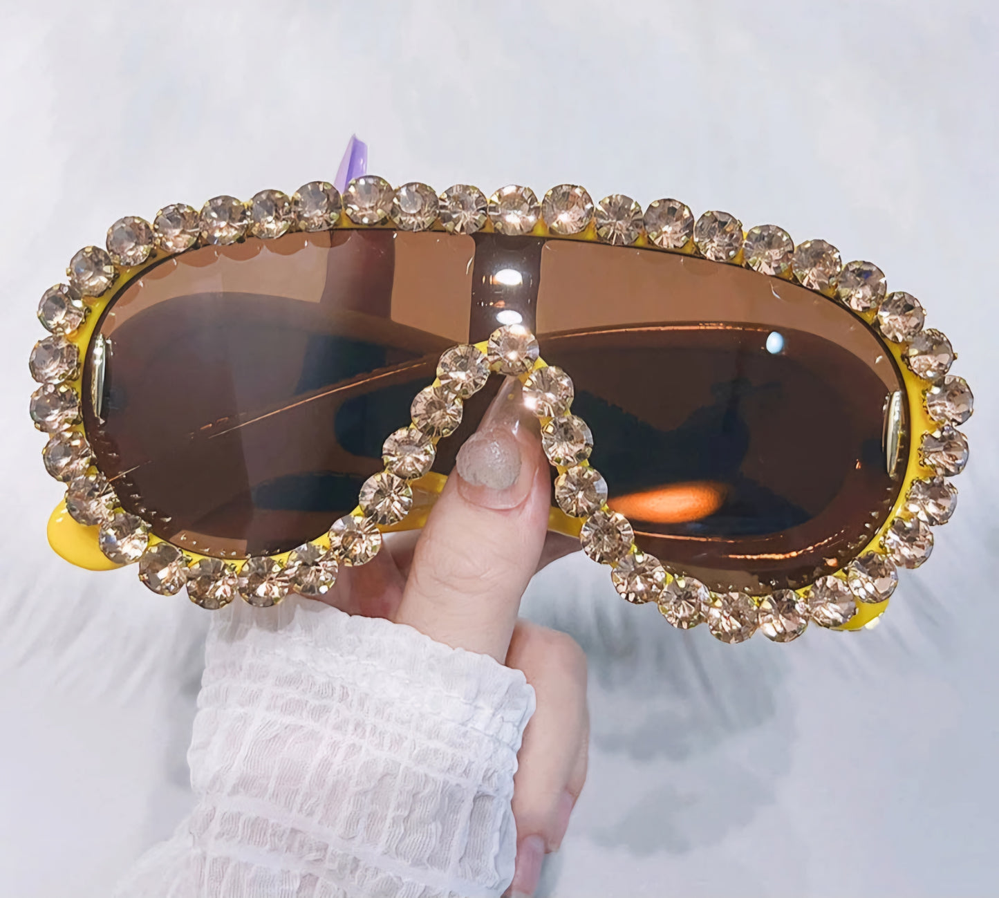 Embellished Oversized Punk Rhinestone Crystal Baguette Steampunk UV400 Women's Round Bottom Shield Sunglasses