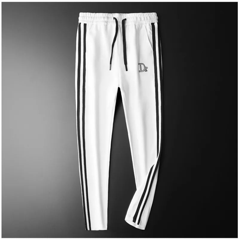 Men's Side Striped Embroidered Stand Collar Sports Bomber Jacket + Drawstring Sweatpants Skinny Tracksuit