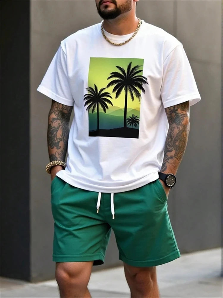 Oversized Men's 3D Print T-Shirt + Shorts Two-Piece Set to 6X Big & Tall
