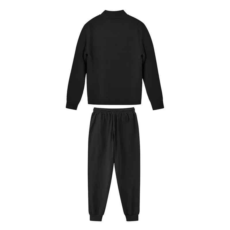Men's O-Neck Colorblock Bomber Sweat Jacket + Drawstring Jogger Sweatpants Tracksuit