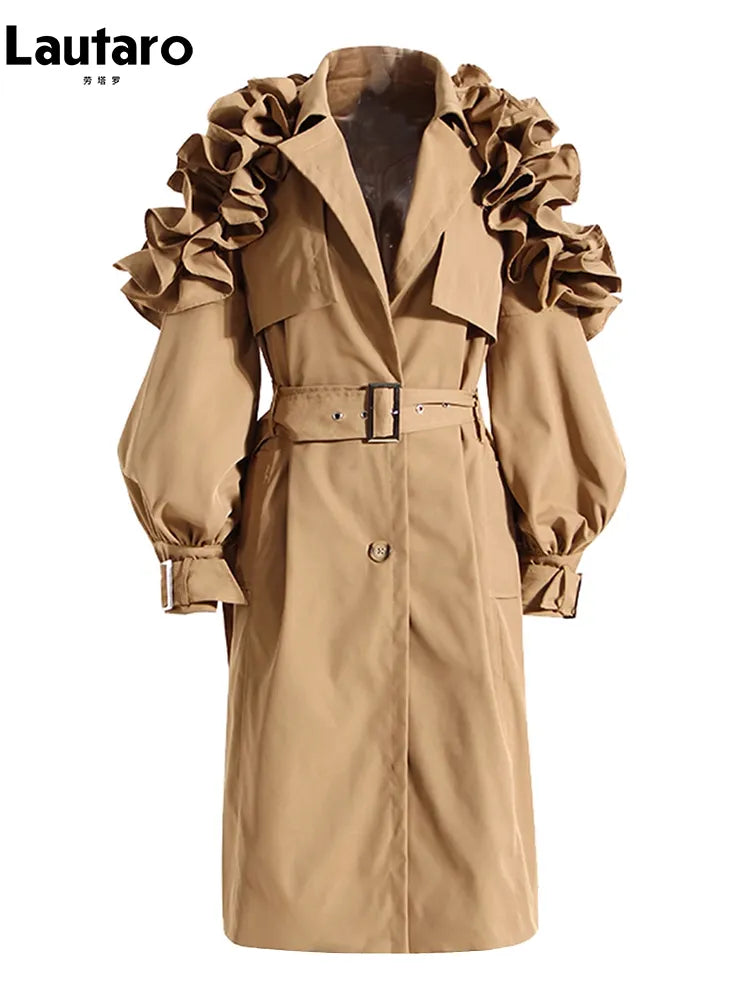 Ruffle Sleeve Women's Windbreaker Trenchcoat