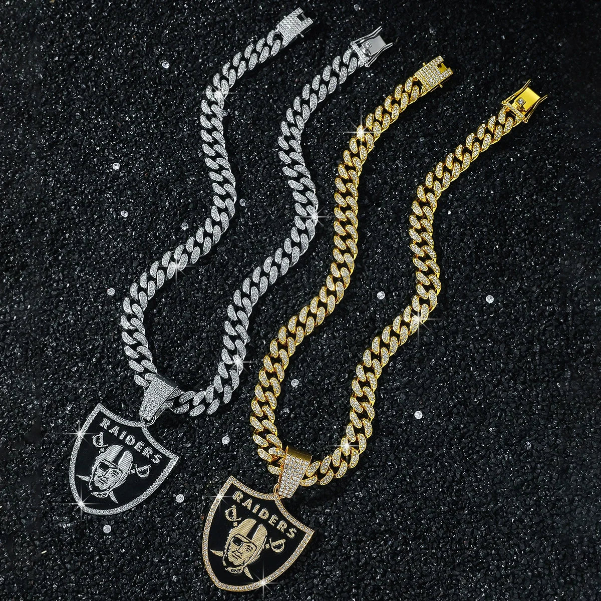 Trend Personality Men's Full Diamond Chain Hip-Hop Pirate Shield Pendant Necklace