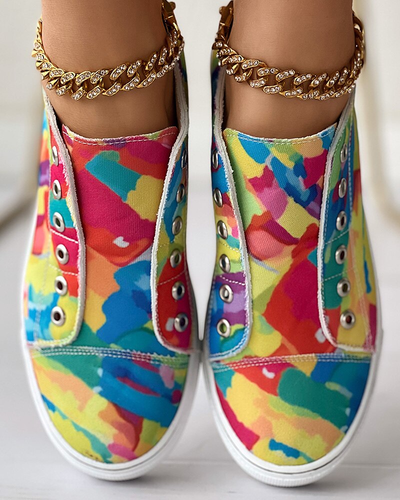 Melting Colors Print Eyelet Canvas Sneakers