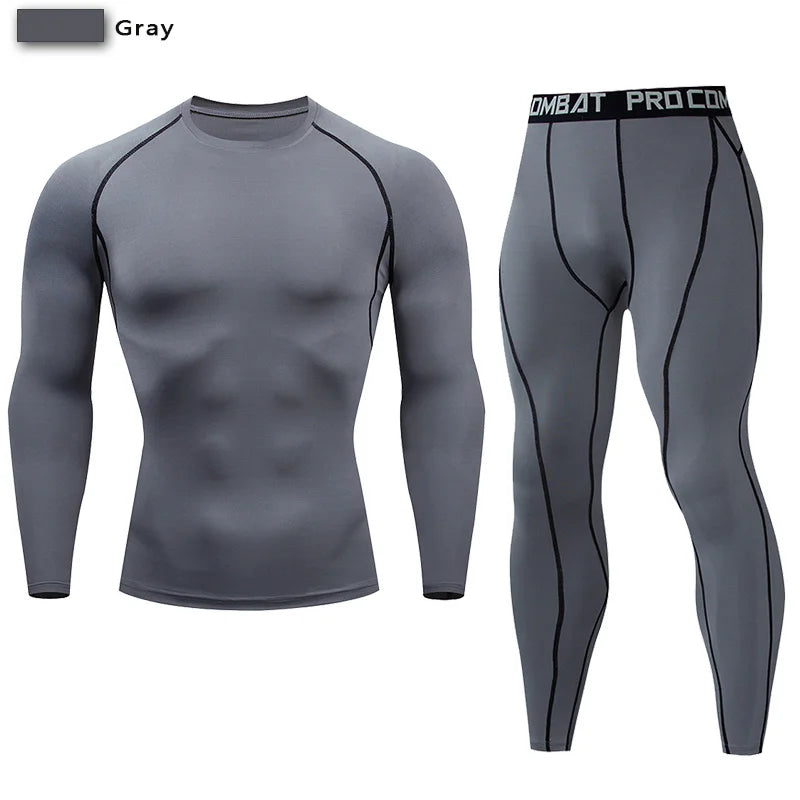 Men's Compression Gym Biking Shirt + Workout Leggings Fitness Athleseuire Set