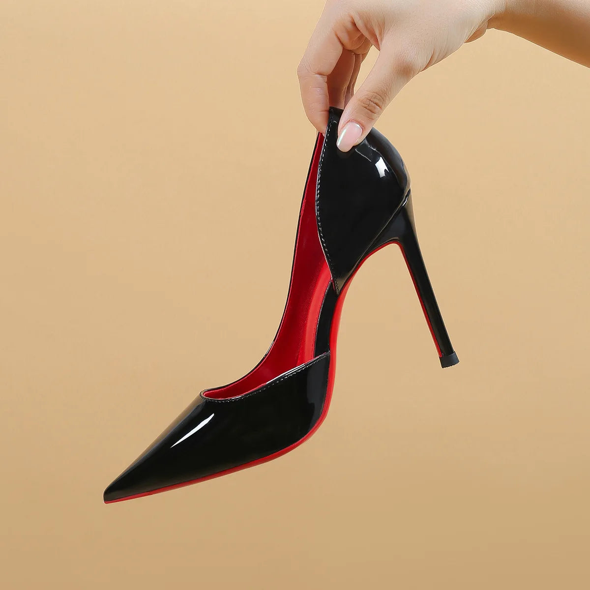 Red Bottom Temperament Pointed Patent Leather Shallow Pumps