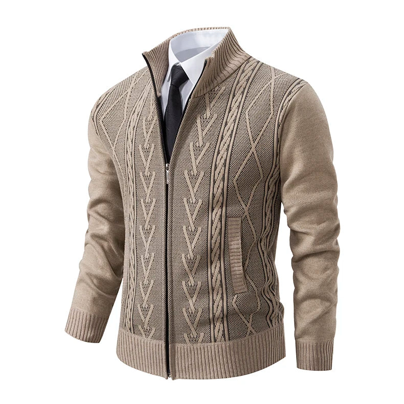 Men's Stand Collar Knitted Cardigan Zipper Sweater Jacket