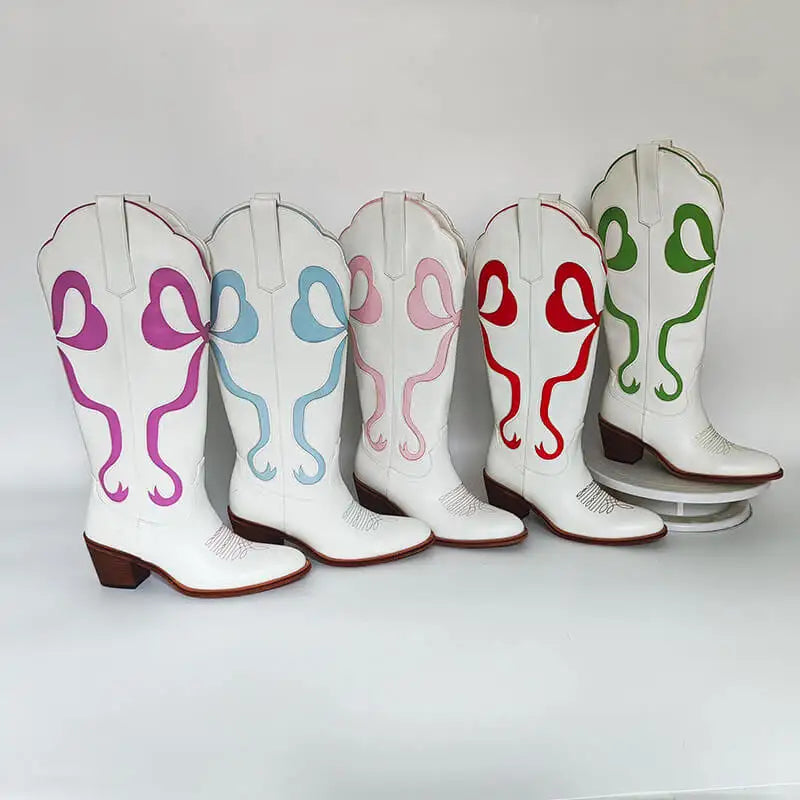 White Pull-on Knee High Women's Cowgirl Rodeo Boots