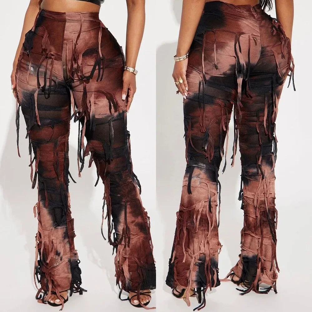 Ripped Tassel Fringe Detail Women's Streetwear Pants