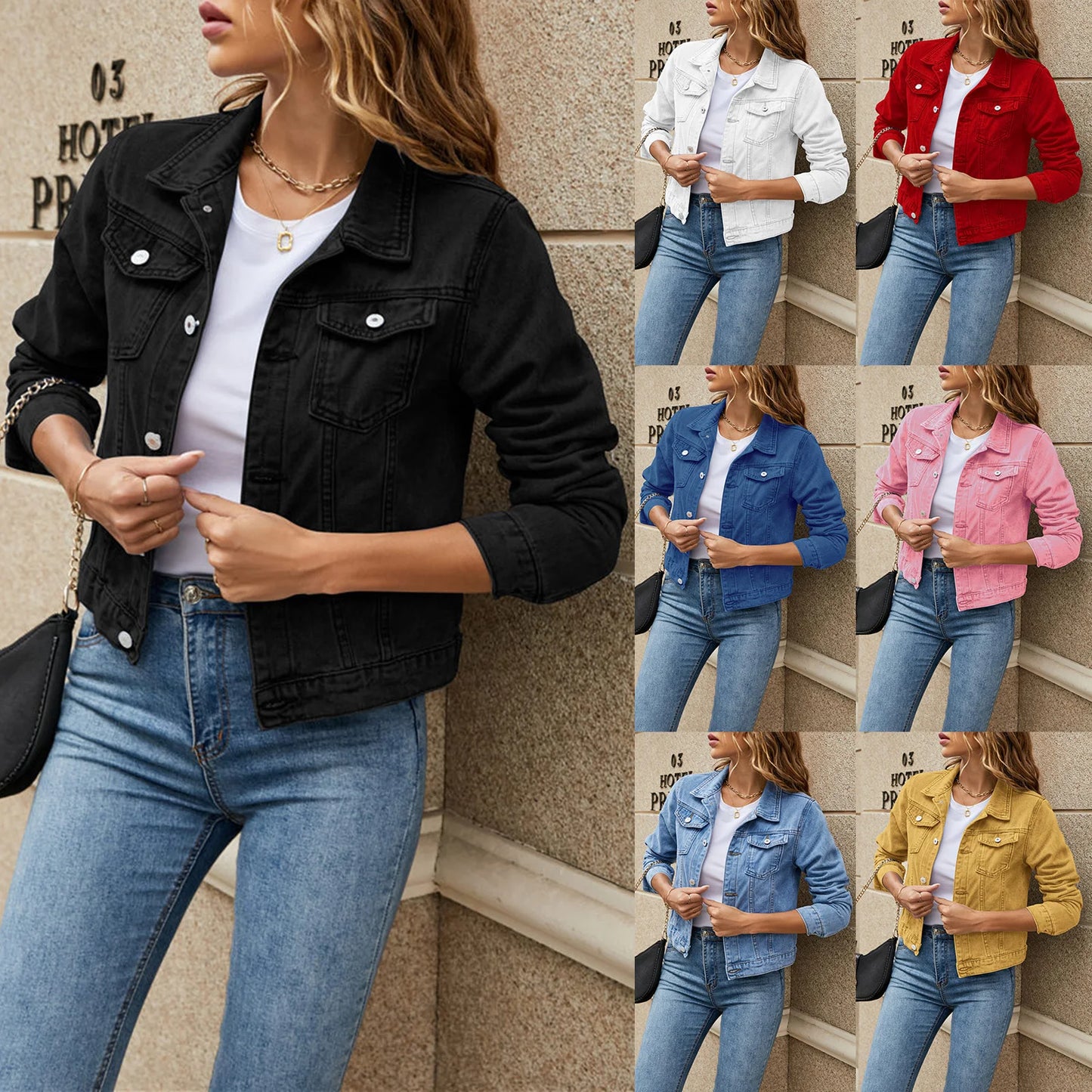 Colored Denim Long Sleeve Solid Button Down Ladies Jean Jacket