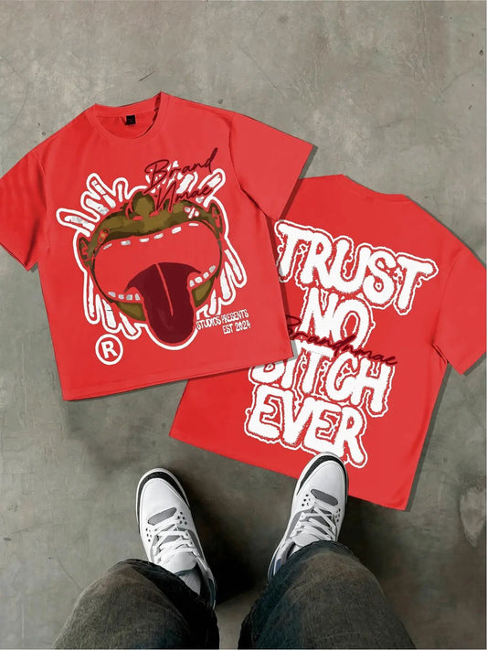 Men's 3D Hip-Hop Tongue Print "Trust No Bitch Ever" Short Sleeve Streetwear T-Shirt to 6X Big &:Tall