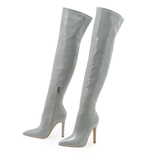 Patent Leather Stiletto Heel Over-the-Knee Pointed Toe Boots