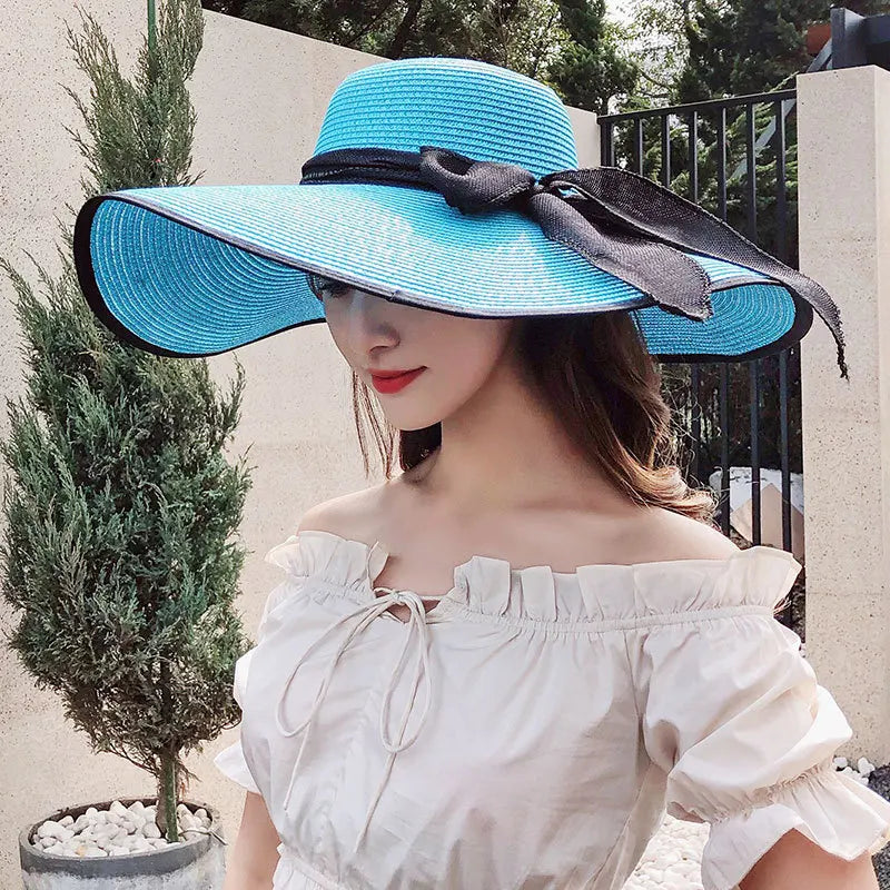 Oversized Straw Fedora Hat w/ Bow