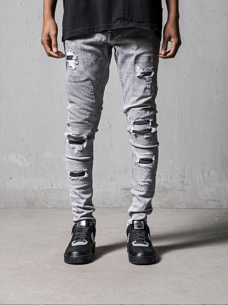 Men's Skinny Ripped Streetwear Distressed Jeans