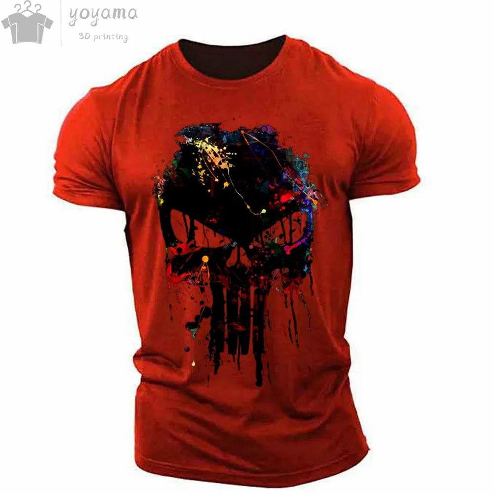 Men's 3D Hip-Hop Dripping Skull Print O-Neck Short Sleeve T-Shirt to 5X Big & Tall