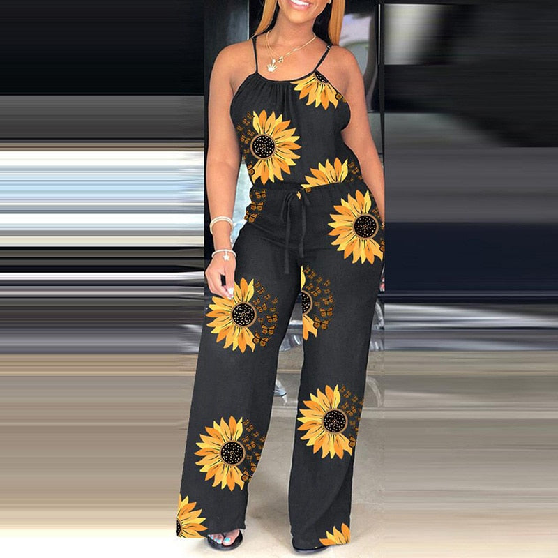 Thin Shoulder Strap Patchwork Print Jumpsuit