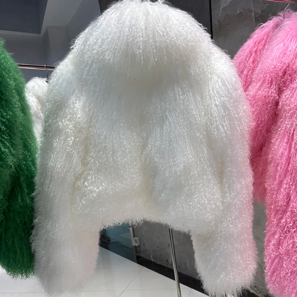 Shaggy Mongolia Sheep Fur Oversized Collar Women's Jacket to 8X Plus Size