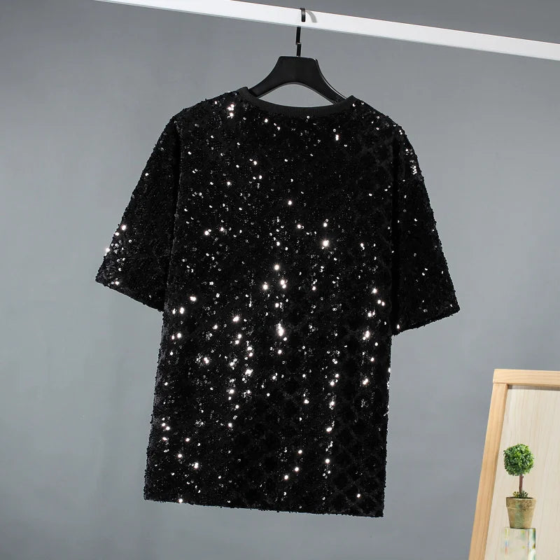 Men's Metallic Shiny Sequin Short Sleeve T-Shirt