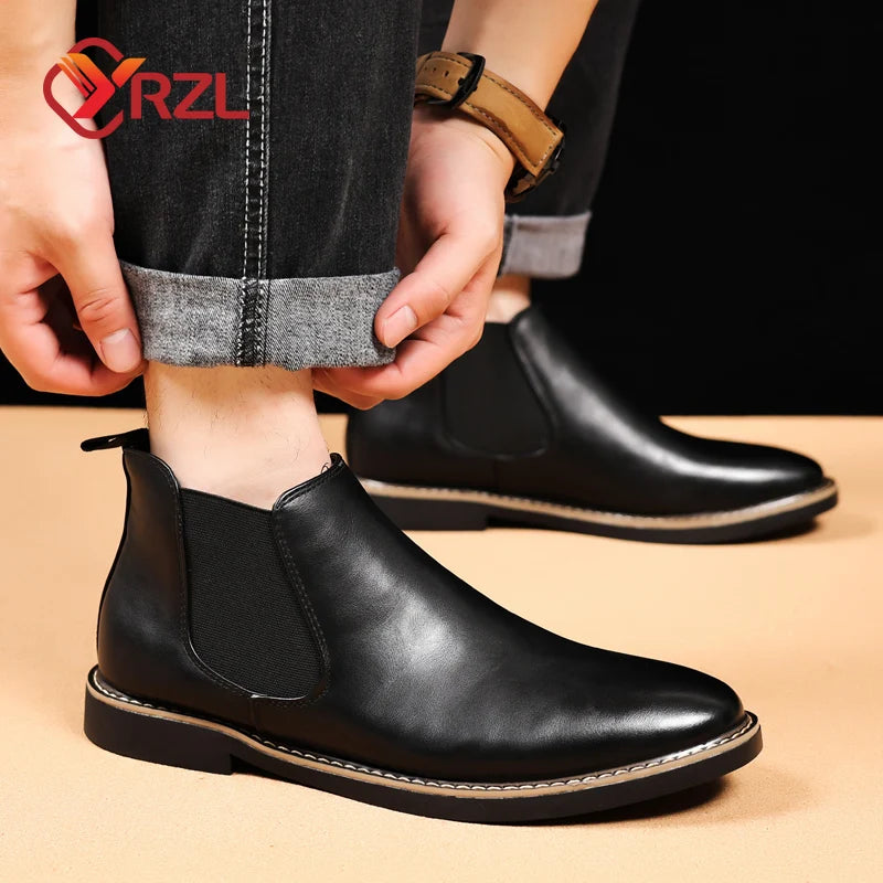 Men's Chelsea Retro PU Leather Solid Ankle Boots