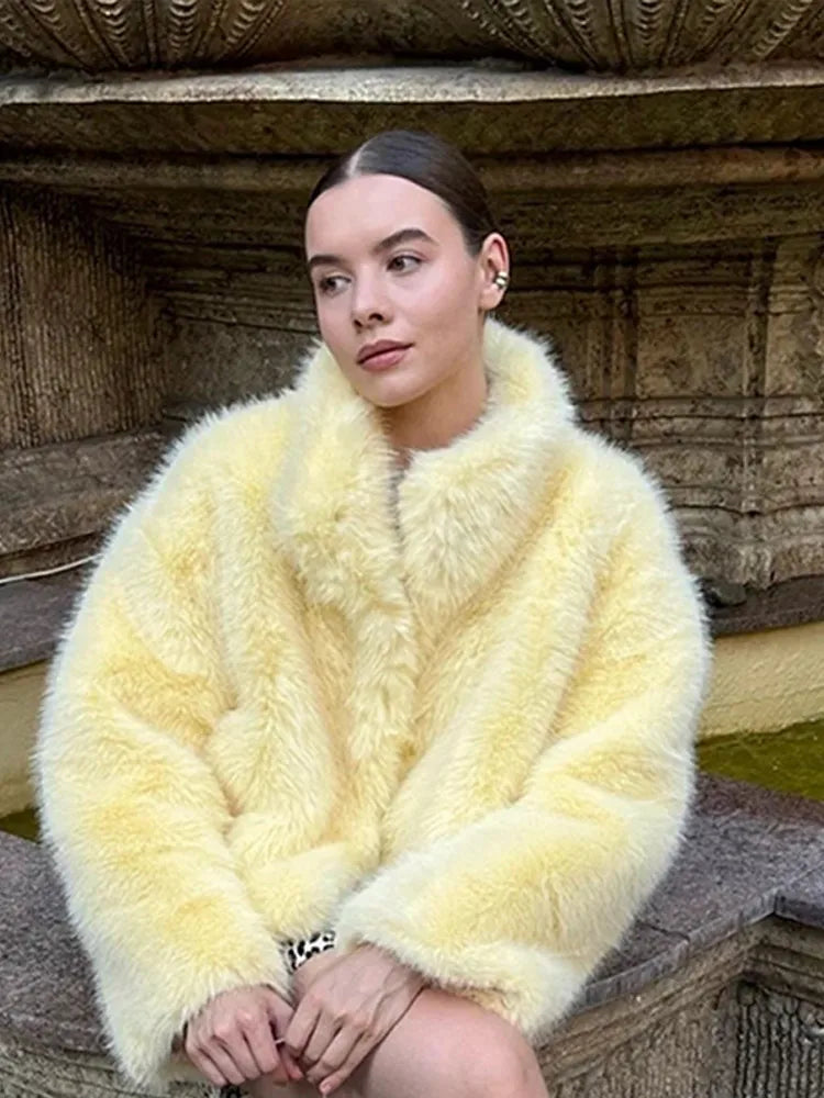 Plush Faux Fur Women's Solid Color Thick Teddy Coat