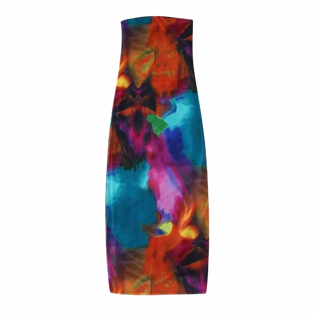 Tie-Dye Gradient Bandeau Backless Sleeveless Tube Maxi Dress