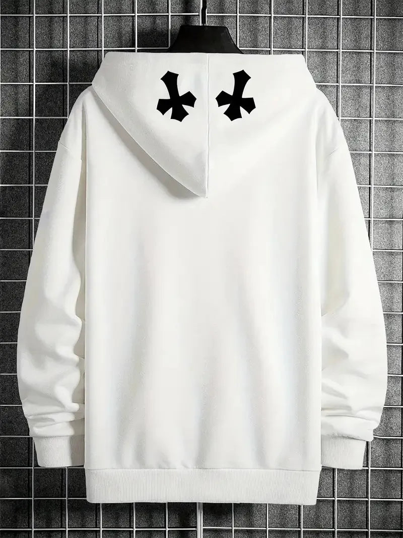 Men's Hip-Hop 3D Cross Print Pullover Drawstring Hoodie Sweatshirt
