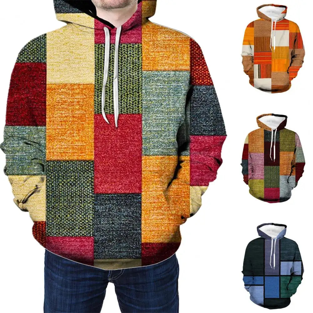 Men's Colorblock Long Sleeve Pullover Drawstring Hoodie Sweatshirt