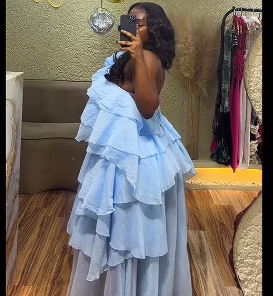 Oversized Tiered Sleeveless Floral Ruffled Design Loose Smock Strap Formal Maxi Dress