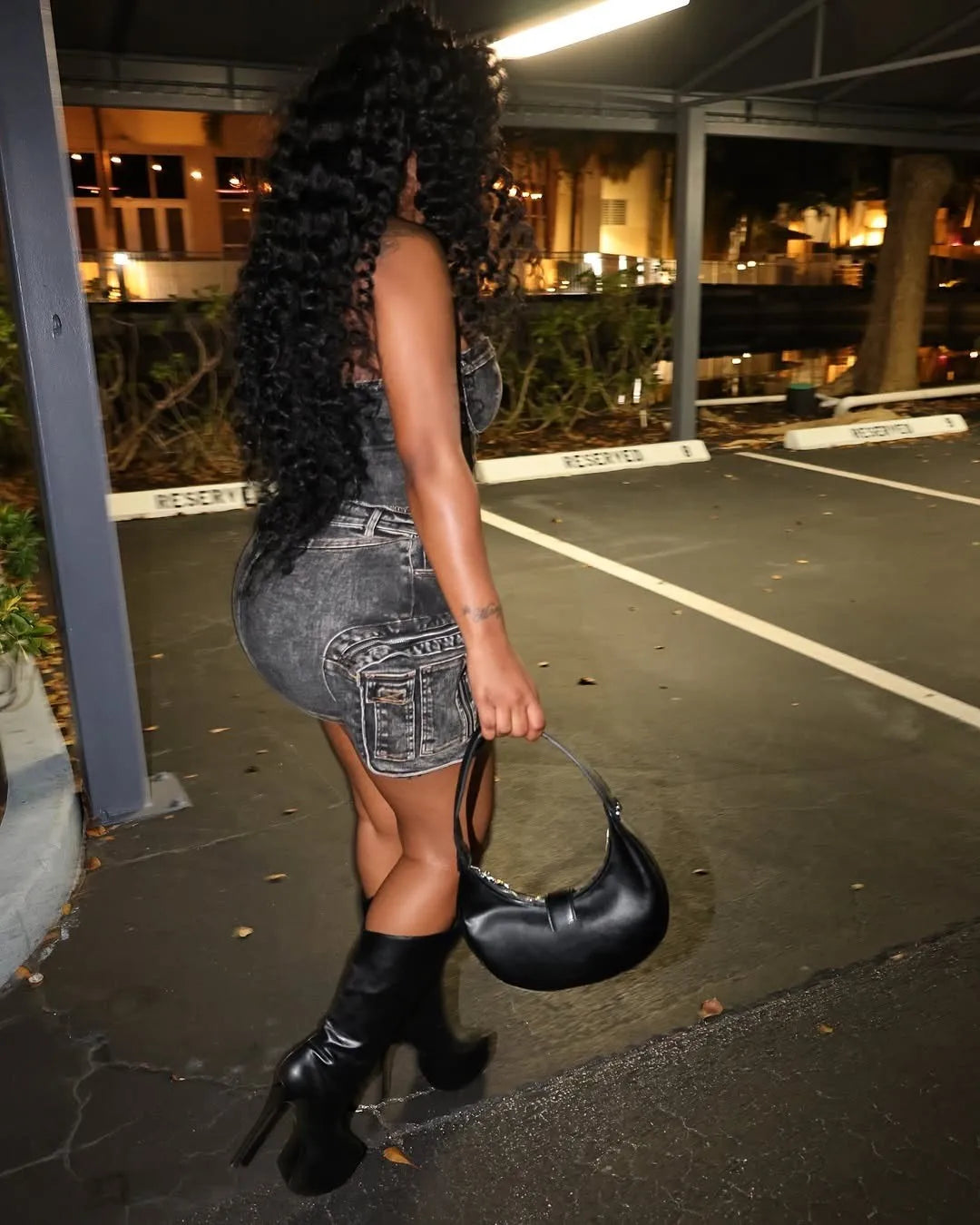 Stretch Denim Sleeveless Tube Crop Top + Irregular Cargo Pocketed Mini Jean Skirt Streetwear Women's 2-Piece Set