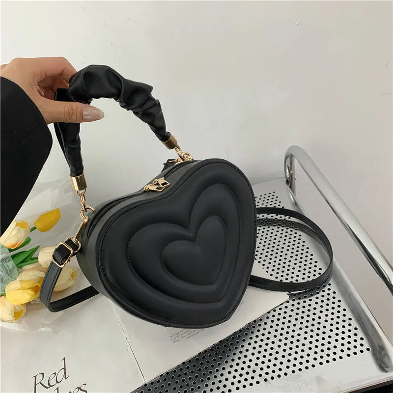 Heart Shape Small Designer Crossbody Solid PU Leather Top Handle Purse