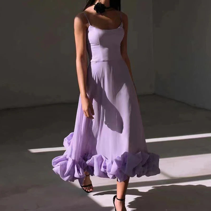 2025 Women Summer Sleeveless Sexy Long Party Dress Flower Hem Design High Waist Elegant Maxi Dress Vestidos Clothes