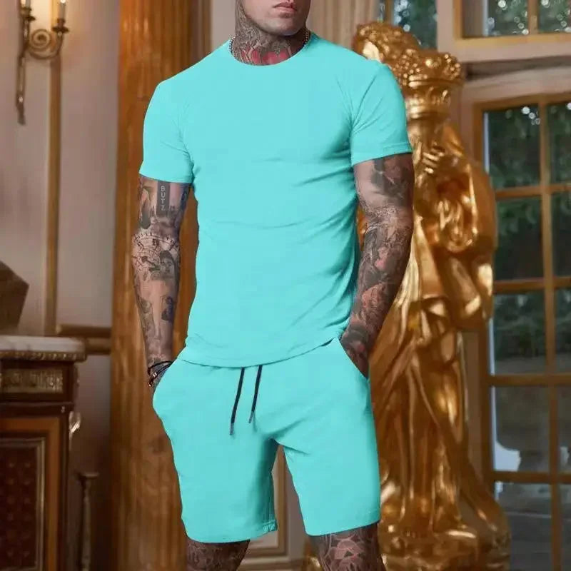 Men's Breathable Sportswear Short Sleeve T-Shirt + Drawstring Basketball Shorts 2-Piece Fitness Set to 4X Big & Tall