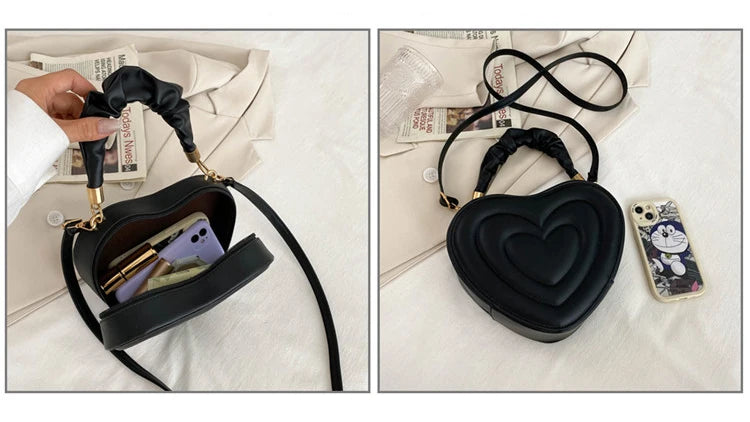 Heart Shape Small Designer Crossbody Solid PU Leather Top Handle Purse