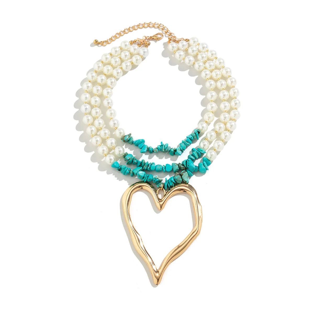 Exaggerated Simulated Pearl Beaded Hollow Heart Choker Necklace