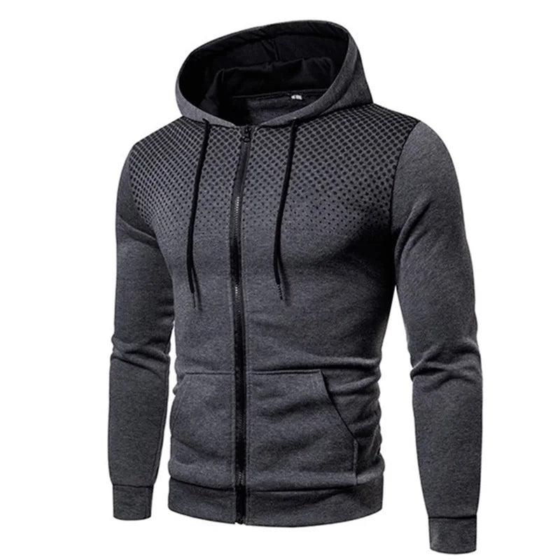 Men's Polka Dot Print Fleece Zipper Hoodie Sweatshirt + Solid Color Jogger Sweatpants Tracksuit