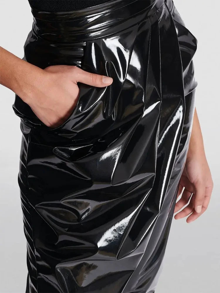 Shiny Patent Leather Wrapped Women's High Waist Faux Latex Harem Pants